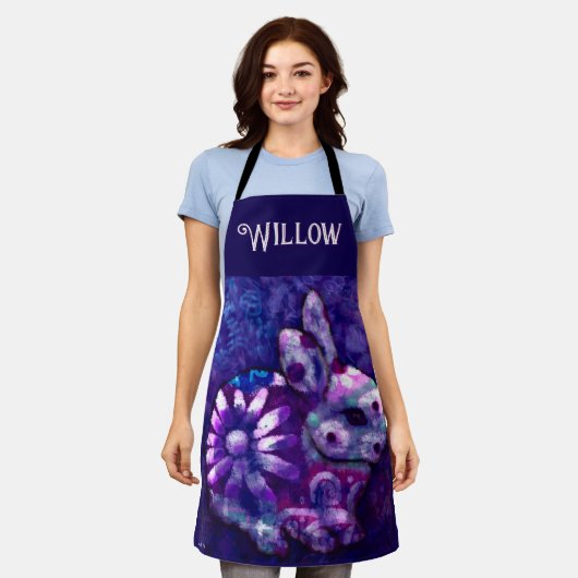 Whimsical Floral Bunny Konijn gepersonaliseerd Schort (Gedragen)