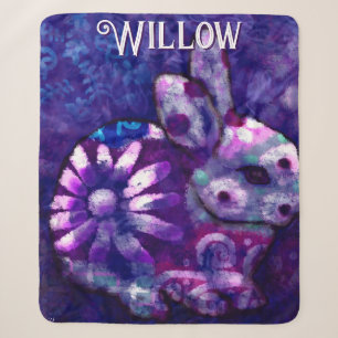 Whimsical Floral Bunny Konijn gepersonaliseerd Sherpa Deken