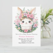 Whimsical Floral Bunny Meisje Baby shower Kaart (Staand voorkant)