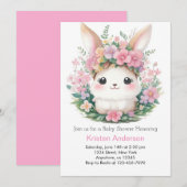 Whimsical Floral Bunny Meisje Baby shower Kaart (Voorkant / Achterkant)