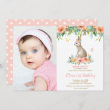 Whimsical Floral Bunny Rabbit 1st Birthday Foto