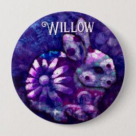 Whimsical Floral Bunny Rabbit Personalized Ronde Button 4,0 Cm