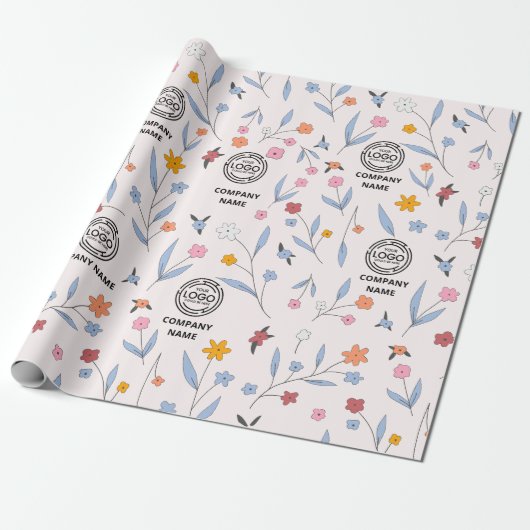 Whimsical Floral Business Logo Bloom Cadeaupapier (Uitgerold)