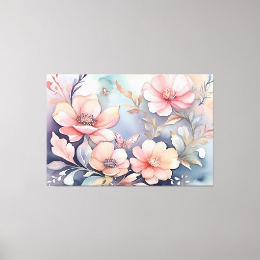Whimsical Floral Butterfly Art Elegance Canvas Afdruk (Voorkant)