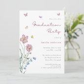 Whimsical Floral Butterfly Graduation Party Foto Kaart (Staand voorkant)