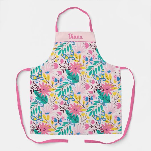 Whimsical Floral Butterfly Pink Natuur Design Schort (Voorkant)