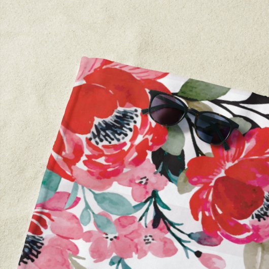 Whimsical Floral Cartoon Cats Strawberry Cupcake Strandlaken (In situ)