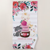 Whimsical Floral Cartoon Cats Strawberry Cupcake Strandlaken (Voorkant)