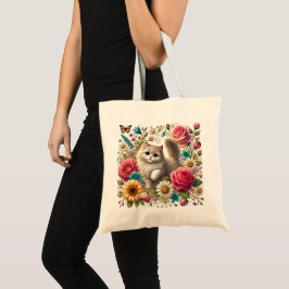 Whimsical Floral Cat Canvas tas