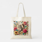 Whimsical Floral Cat Canvas tas (Achterkant)