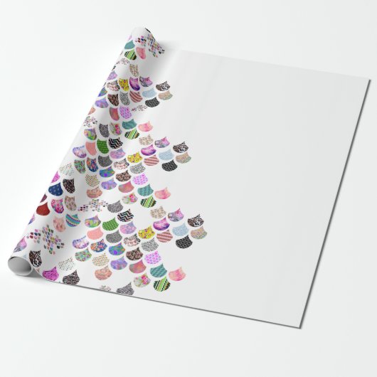 Whimsical Floral Chevron Scalloped Pattern Cadeaupapier (Uitgerold)