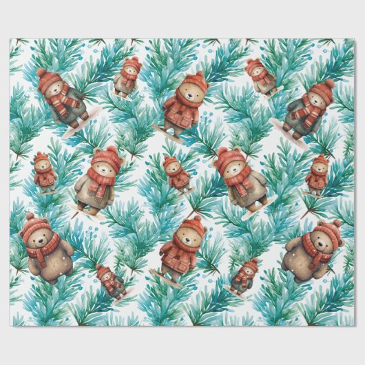 Whimsical Floral Christmas Beren Cadeaupapier (Vlak)