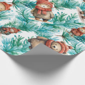 Whimsical Floral Christmas Beren Cadeaupapier (Hoek)