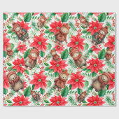 Whimsical Floral Christmas Beren Cadeaupapier (Vlak)