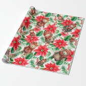 Whimsical Floral Christmas Beren Cadeaupapier (Uitgerold)