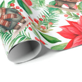 Whimsical Floral Christmas Beren Cadeaupapier (Rol Hoek)