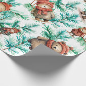 Whimsical Floral Christmas Beren Cadeaupapier (Hoek)