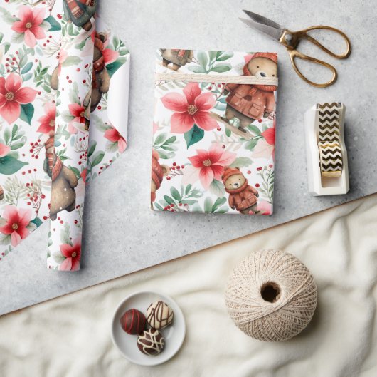 Whimsical Floral Christmas Beren Cadeaupapier (Crafts)