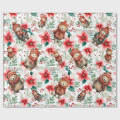 Whimsical Floral Christmas Beren Cadeaupapier (Vlak)