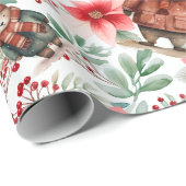 Whimsical Floral Christmas Beren Cadeaupapier (Rol Hoek)