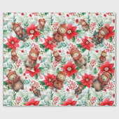 Whimsical Floral Christmas Beren Cadeaupapier (Vlak)