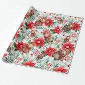 Whimsical Floral Christmas Beren Cadeaupapier (Uitgerold)