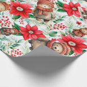 Whimsical Floral Christmas Beren Cadeaupapier (Hoek)