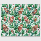 Whimsical Floral Christmas Beren Cadeaupapier (Vlak)