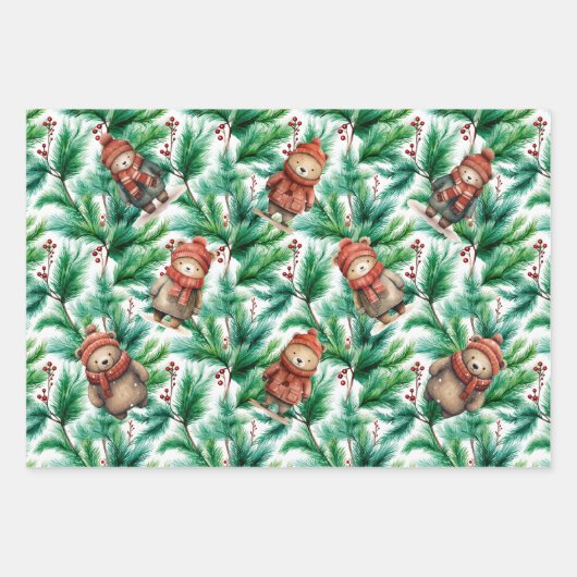 Whimsical Floral Christmas Beren Wrapping Paper (Voorkant 2)