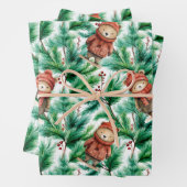 Whimsical Floral Christmas Beren Wrapping Paper (In situ)