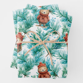 Whimsical Floral Christmas Beren Wrapping Paper