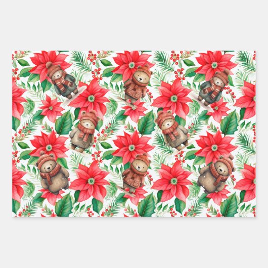Whimsical Floral Christmas Beren Wrapping Paper (Voorkant 2)