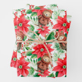 Whimsical Floral Christmas Beren Wrapping Paper (In situ)