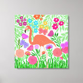 Whimsical Floral Coral Flamingo Art Canvas Afdruk (Voorkant)