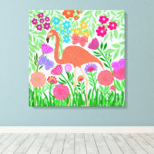 Whimsical Floral Coral Flamingo Art Canvas Afdruk (Insitu (Houten vloer))