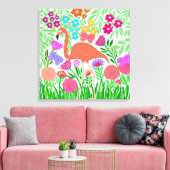 Whimsical Floral Coral Flamingo Art Canvas Afdruk (Insitu (Woonkamer))