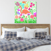 Whimsical Floral Coral Flamingo Art Canvas Afdruk (Insitu (Slaapkamer))