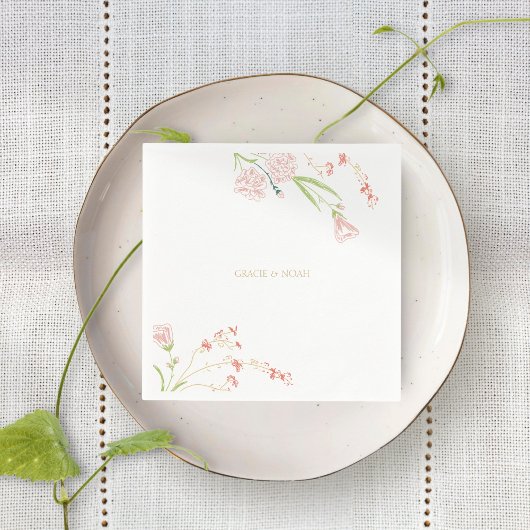 Whimsical Floral Coral Pink & Cream Floral Servet