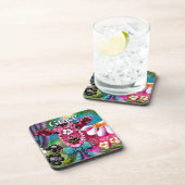 Whimsical Floral Cow Pink Teal Black Personalized Bier Onderzetter (Rechterzijde)