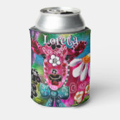 Whimsical Floral Cow Pink Teal Black Personalized Blikjeskoeler (Blikje Achterkant)