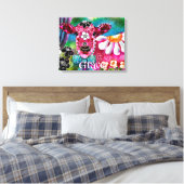 Whimsical Floral Cow Pink Teal Black Personalized Canvas Afdruk (Insitu (Slaapkamer))