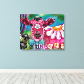 Whimsical Floral Cow Pink Teal Black Personalized Canvas Afdruk (Insitu (Houten vloer))
