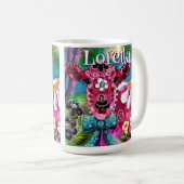 Whimsical Floral Cow Pink Teal Black Personalized Koffiemok (Voorkant rechts)