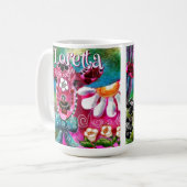 Whimsical Floral Cow Pink Teal Black Personalized Koffiemok (Voorkant links)