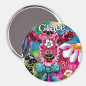 Whimsical Floral Cow Pink Teal Black Personalized Magneet (Voorkant / Achterkant)