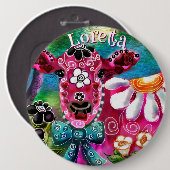 Whimsical Floral Cow Pink Teal Black Personalized Ronde Button 6,0 Cm (Voorkant /achterkant)