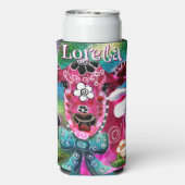 Whimsical Floral Cow Pink Teal Black Personalized Seltzer Blikjeskoeler (Seltzer Achterkant)