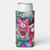 Whimsical Floral Cow Pink Teal Black Personalized Seltzer Blikjeskoeler (Seltzer Voorkant)