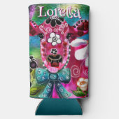 Whimsical Floral Cow Pink Teal Black Personalized Seltzer Blikjeskoeler (Achterkant)