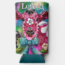 Whimsical Floral Cow Pink Teal Black Personalized Seltzer Blikjeskoeler